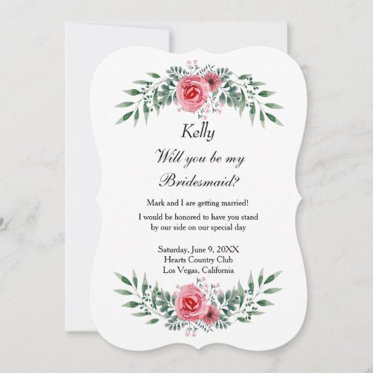 Waterverf Roze Roze Greenery Foliage Bridesmaid Kaart (Voorkant)