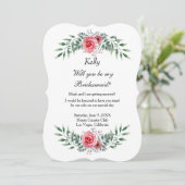 Waterverf Roze Roze Greenery Foliage Bridesmaid Kaart (Staand voorkant)