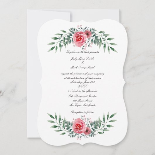Waterverf Roze Roze Greenery Foliage Invitation Kaart (Voorkant)