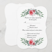 Waterverf Roze Roze Greenery Foliage RSVP Card Kaart (Voorkant / Achterkant)