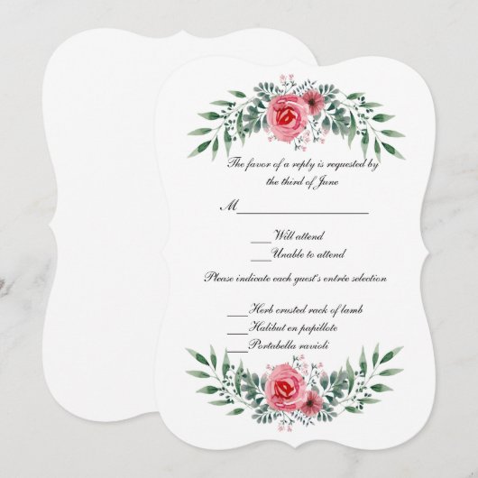 Waterverf Roze Roze Greenery Foliage RSVP Card Kaart (Voorkant / Achterkant)