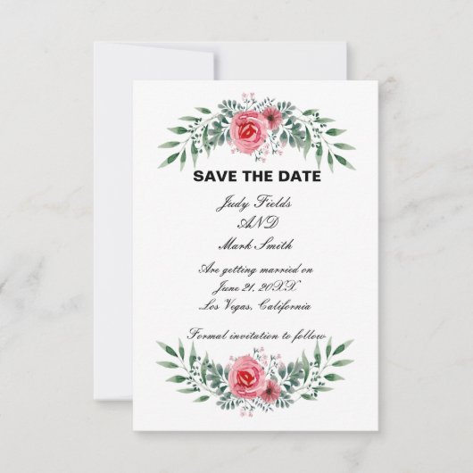 Waterverf Roze Roze Greenery Foliage Save The Date (Voorkant)
