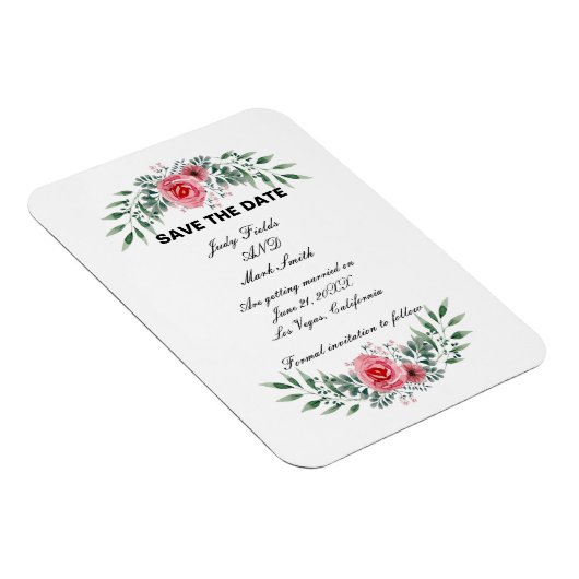 Waterverf roze roze groene foliage bespaart datum magneet (Rechterzijde)