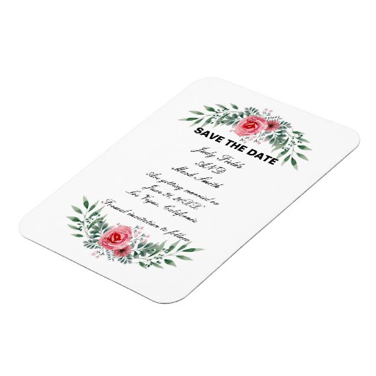 Waterverf roze roze groene foliage bespaart datum magneet (Linkerzijde)