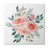 Waterverf Roze Roze Pioen Bloem Boeket Tegeltje (Voorkant)