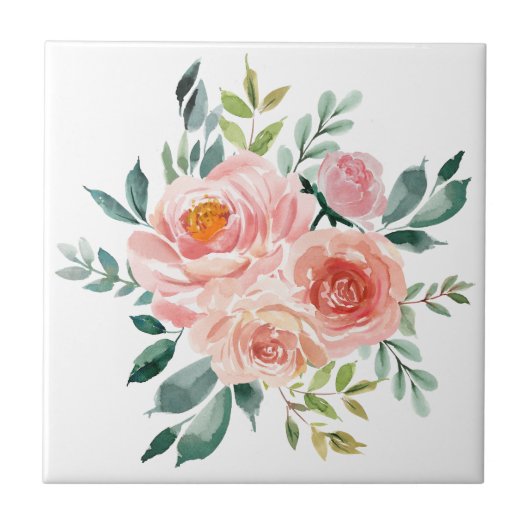 Waterverf Roze Roze Pioen Bloem Boeket Tegeltje (Voorkant)