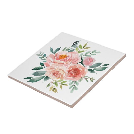Waterverf Roze Roze Pioen Bloem Boeket Tegeltje (Zijkant)