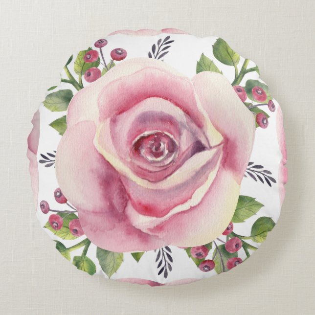 Waterverf roze roze printronde Pillow Rond Kussen (Voorkant)
