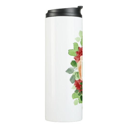 Waterverf Roze Roze Rode Bloemen Monogram Thermosbeker (Gedraaid links)