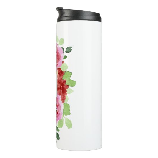 Waterverf Roze Roze Rode Bloemen Monogram Thermosbeker (Geroteerd rechts)