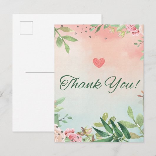 waterverf roze roze roze rozen dank je kaart (Voorkant / Achterkant)