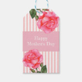 Waterverf Roze Roze Wit Strepen Moederdag Cadeaulabel (Voorkant)