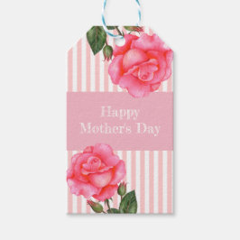 Waterverf Roze Roze Wit Strepen Moederdag Cadeaulabel