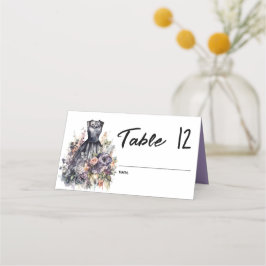 Waterverf Roze Roze Zwarte Trouwjurk Naam Plaatskaartje