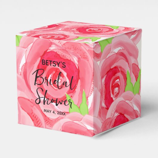 Waterverf Roze Rozen 2" Party Bedankdoosjes (Voorkant Zijde)