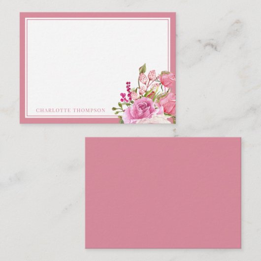 Waterverf roze rozen Aangepaste notitiekaart Notitiekaartje (Voorkant / Achterkant)