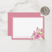 Waterverf roze rozen Aangepaste notitiekaart Notitiekaartje (Voorkant / Achterkant in situ)