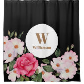 Waterverf Roze rozen Ballerina Botanische verf Douchegordijn (Voorkant)