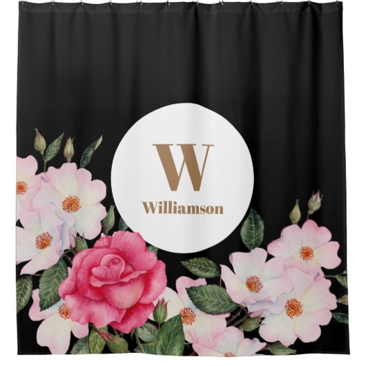 Waterverf Roze rozen Ballerina Botanische verf Douchegordijn (Voorkant)