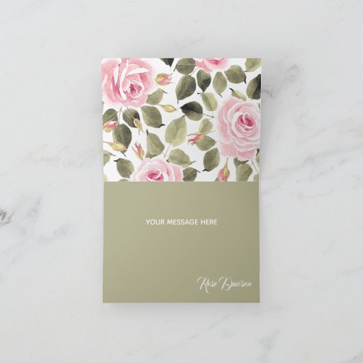 Waterverf Roze rozen Bedankkaart (Binnen)