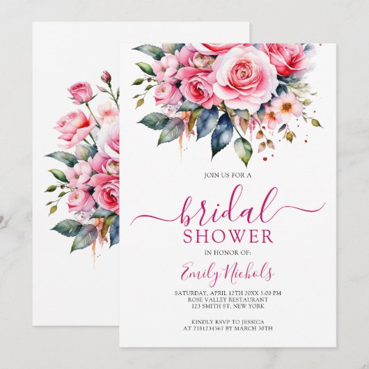 WATERVERF ROZE ROZEN BLOEMBOEKET ZOET 16 KAART (Voorkant / Achterkant)