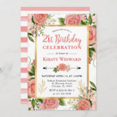 Waterverf Roze Rozen Bloemen 21e Verjaardag Kaart (Voorkant / Achterkant)