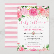 Waterverf Roze Rozen Bloemen Baby Shower