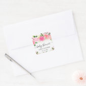Waterverf Roze Rozen Bloemen Baby shower Vierkante Sticker (Envelop)