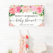 Waterverf Roze Rozen Bloemen Baby shower Welkom Spandoek (Insitu)