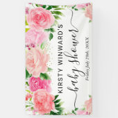 Waterverf Roze Rozen Bloemen Baby shower Welkom Spandoek (Verticaal)