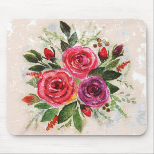 Waterverf roze rozen bloemen bloemblad muismat