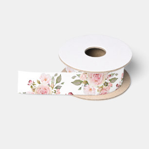 Waterverf Roze Rozen Bloemen Bloemmotief Satijnen Lint