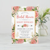 Waterverf Roze Rozen Bloemen Bruidsdouche Kaart (Staand voorkant)
