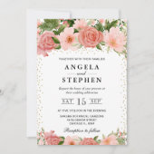 Waterverf Roze Rozen Bloemen Bruiloft Kaart (Voorkant)