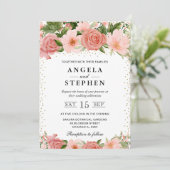 Waterverf Roze Rozen Bloemen Bruiloft Kaart (Staand voorkant)