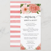 Waterverf Roze Rozen Bloemen Bruiloft Menu (Voorkant / Achterkant)