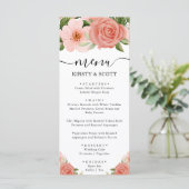 Waterverf Roze Rozen Bloemen Bruiloft Menu (Staand voorkant)