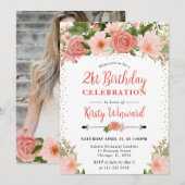 Waterverf Roze Rozen Bloemen Foto 21e Verjaardag Kaart (Voorkant / Achterkant)