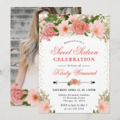 Waterverf Roze Rozen Bloemen Foto Sweet 16 Kaart (Voorkant / Achterkant)