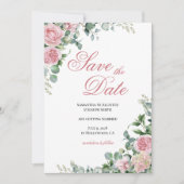 Waterverf Roze Rozen Bloemen Save The Date (Voorkant)