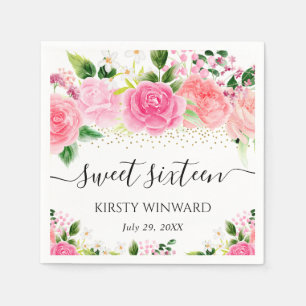 Waterverf Roze Rozen Bloemen Sweet Sixteen Servet