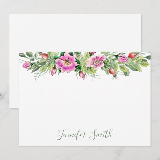 Waterverf Roze Rozen Bloemenarrangement Notitiekaartje (Voorkant / Achterkant)