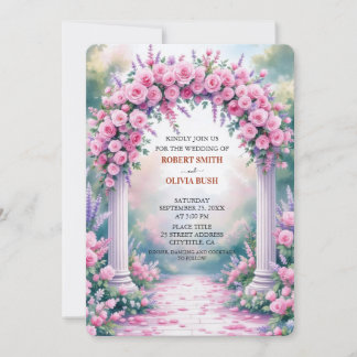 Waterverf Roze Rozen Boog Tuin Uitnodiging
