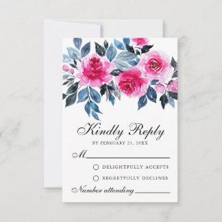 Waterverf roze rozen botanische bruiloft RSVP Kaar Advieskaart