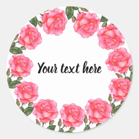 Waterverf roze rozen Botanische illustratie Ronde Sticker (Voorkant)