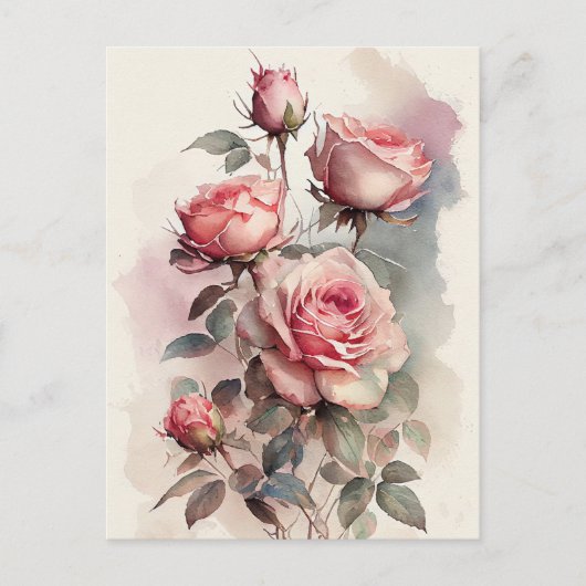  Waterverf Roze rozen Briefkaart (Voorkant)
