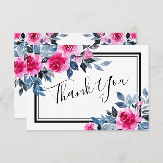 Waterverf Roze Rozen Bruiloft Dank u Kaart (Voorkant / Achterkant)