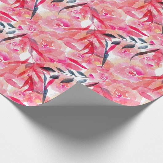 Waterverf Roze rozen Cadeaupapier (Hoek)