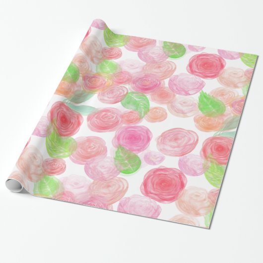 Waterverf Roze rozen Cadeaupapier (Uitgerold)