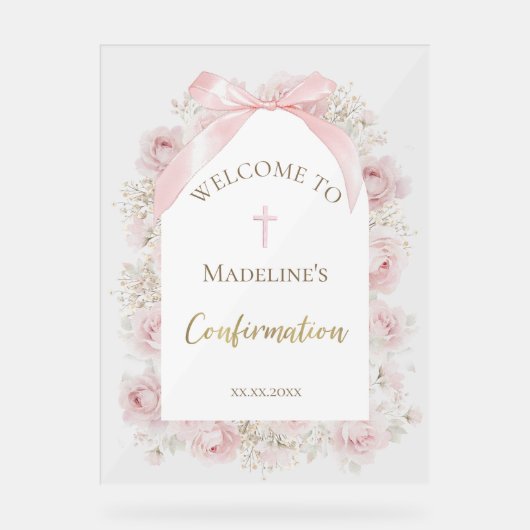 waterverf roze rozen Communie Acryl Bord (Voorkant)